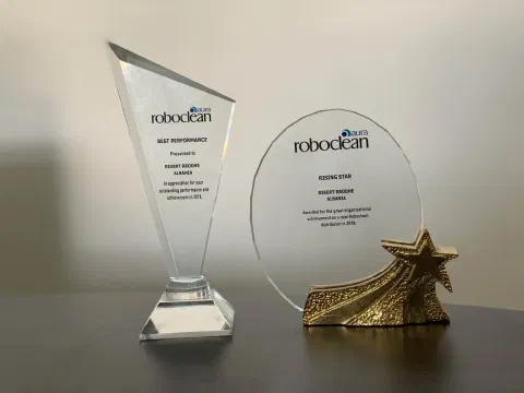 Roboclean trophies and awards on display